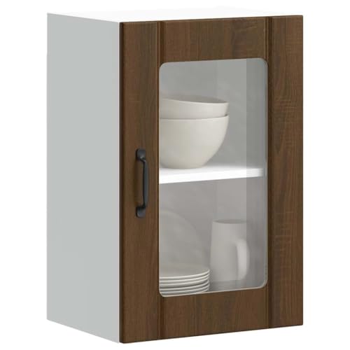 Qnhdfrt Hängeschrank Küche mit Glastür Lucca Braun Eichen-Optik Wandschrank Aufbewahrungsschrank 40x31x60cm für Geschirr und Küchengeräte von Qnhdfrt