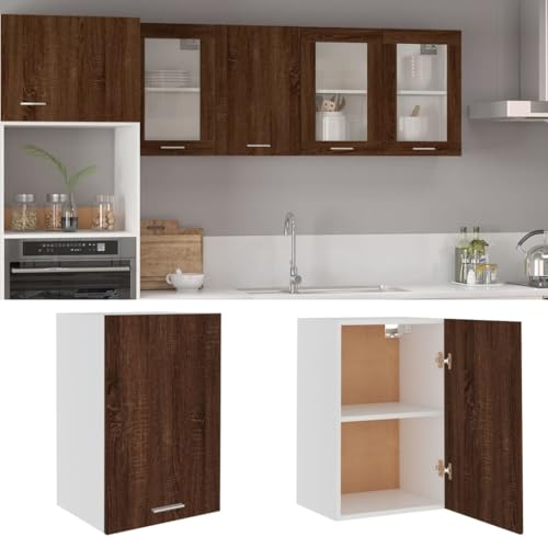 Qnhdfrt Hängeschrank Küchenschrank Braun Eichen-Optik 39,5x31x60 cm mit Glas und Zwei Ablagen für Küche Wohnzimmer Bad Modernes Design Robust und Langlebig von Qnhdfrt