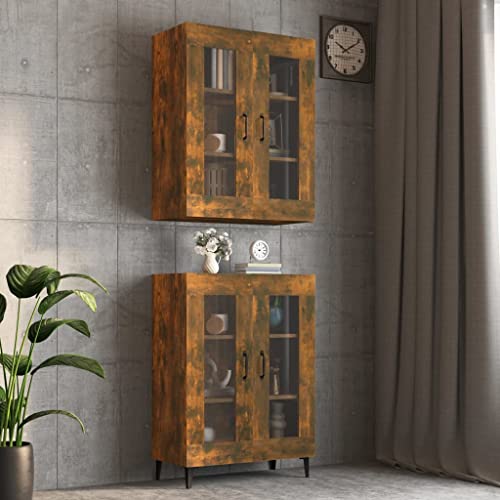 Qnhdfrt Hängeschrank Räuchereiche 69,5x34x90 cm Küchenschrank mit Glas Wandmontage für Küche Wohnzimmer Flur Robust und Leicht zu Reinigen von Qnhdfrt
