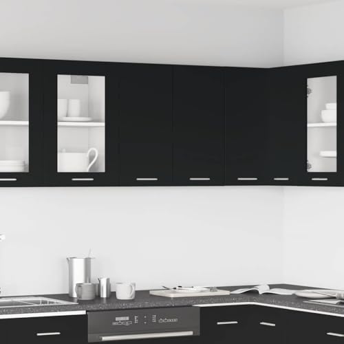 Qnhdfrt Hängeschrank Schwarz Küchenschrank aus Holzwerkstoff 60x31x60 cm BxTxH mit 2 Regalböden Schlichtes Design langlebig für Aufbewahrung in Küche von Qnhdfrt