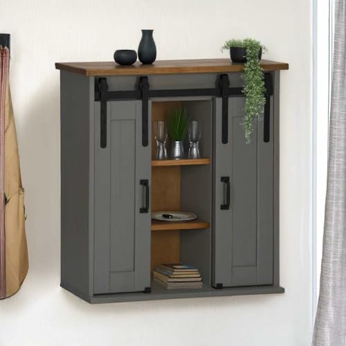 Qnhdfrt Hängeschrank mit 2 Schiebetüren Grau 75x22,5x70 cm Massivkiefer Wandschrank Küchenschrank für Küche Bad Wohnzimmer von Qnhdfrt