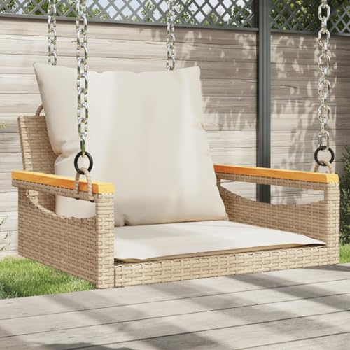 Qnhdfrt Hängesessel mit Kissen Beige 63x62x40 cm Poly Rattan Gartenbank Outdoor für Balkon Garten von Qnhdfrt