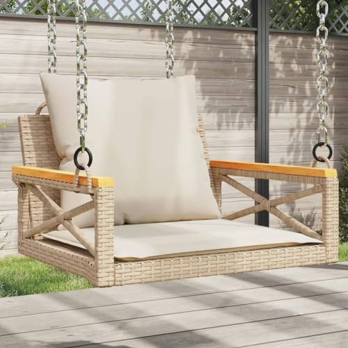 Qnhdfrt Hängesessel mit Kissen Beige Outdoor Gartenbank aus Poly Rattan 63x62x40 cm mit Schaukelfunktion Robust für Balkon Garten Terrasse von Qnhdfrt