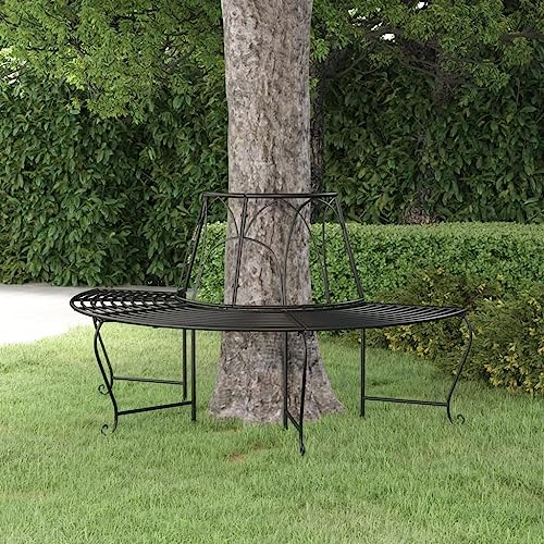Qnhdfrt Halbrunde Baumbank Schwarz Stahl Ø159 cm Gartenbank Outdoor für Baum Garten Qnhdfrt Halbrunde Baumbank Schwarz Stahl Ø159 cm Gartenbank Outdoor für Baum Garten von Qnhdfrt