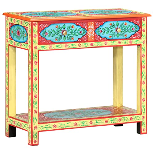 Qnhdfrt Handbemalter Konsolentisch aus Mango Massivholz 80x35x75 cm mit 2 Schubladen Mehrfarbig Dekorativ für Wohnzimmer Schlafzimmer Flur von Qnhdfrt