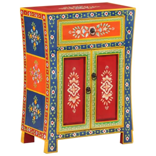 Qnhdfrt Handbemaltes Sideboard aus Massivholz Mango 54x30x74 cm mit Schublade und Fach für Wohnzimmer Flur Küche als Aufbewahrungsschrank Landhausstil von Qnhdfrt