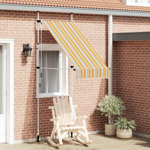 Qnhdfrt Handbetriebene Einziehbare Markise 100 cm Gelb Blau Gestreift Sonnenschutz für Balkon Terrasse Garten Fenster Robust und Langlebig von Qnhdfrt