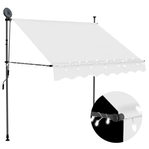 Qnhdfrt Handbetriebene Markise 150 cm Creme mit LED Solar Beleuchtung für Balkon Terrasse Fenster Garten Sonnenschutz von Qnhdfrt