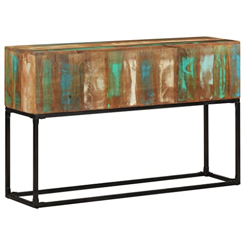Qnhdfrt Handgefertigter Konsolentisch aus recyceltem Altholz Massivholz Braun 120x30x75 cm mit Eisenbeinen Industriestil Flurtisch für Wohnraum oder Eingangsbereich von Qnhdfrt