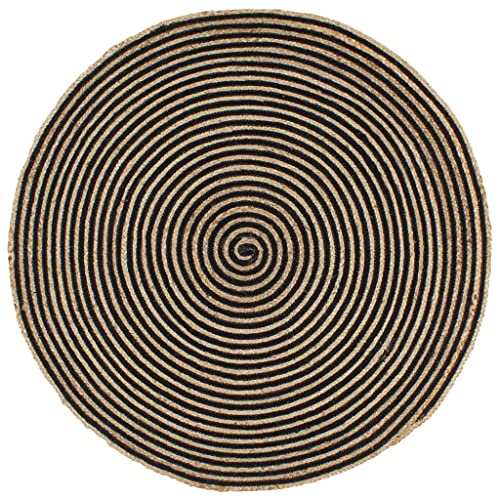 Qnhdfrt Handgewebter Juteteppich mit Spiral-Design in Schwarz und Natur, 90 cm Durchmesser, weich und strapazierfähig für Wohnzimmer, Schlafzimmer und Flur Qnhdfrt Handgewebter Juteteppich mit Spiral-Design in Schwarz und Natur, 90 cm Durchmesser, weich und strapazierfähig für Wohnzimmer, Schlafzimmer und Flur von Qnhdfrt