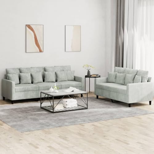 Qnhdfrt Hellgrau Samt Sofagarnitur mit Kissen – 2-Sitzer und 3-Sitzer Sofa Set für Wohnzimmer, Weiches Material und Robustes Design zum Entspannen Qnhdfrt Hellgrau Samt Sofagarnitur mit Kissen – 2-Sitzer und 3-Sitzer Sofa Set für Wohnzimmer, Weiches Material und Robustes Design zum Entspannen von Qnhdfrt