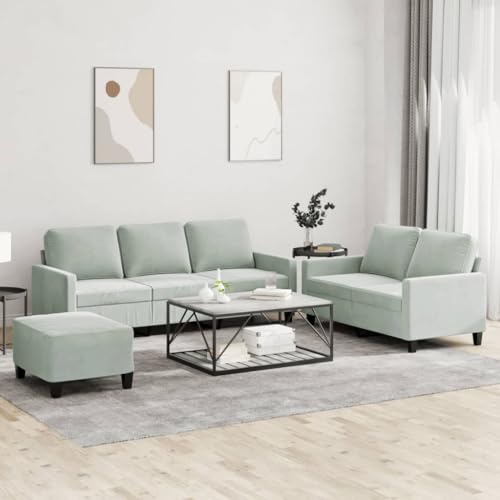 Qnhdfrt Hellgraue Samt Sofagarnitur mit Kissen – 2-Sitzer und 3-Sitzer Couch Set inklusive Fußhocker für Wohnzimmer, Esszimmer oder Jugendzimmer – Robustes Metallgestell und Bequeme Polsterung Qnhdfrt Hellgraue Samt Sofagarnitur mit Kissen – 2-Sitzer und 3-Sitzer Couch Set inklusive Fußhocker für Wohnzimmer, Esszimmer oder Jugendzimmer – Robustes Metallgestell und Bequeme Polsterung von Qnhdfrt