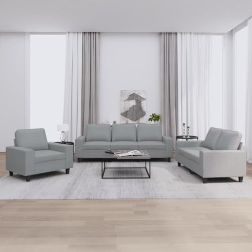 Qnhdfrt Hellgraue Stoff Sofagarnitur 3-TLG. inkl. Sessel, 2-Sitzer und 3-Sitzer Sofa mit Robustem Gestell und Bequemer Polsterung für Wohnzimmer von Qnhdfrt