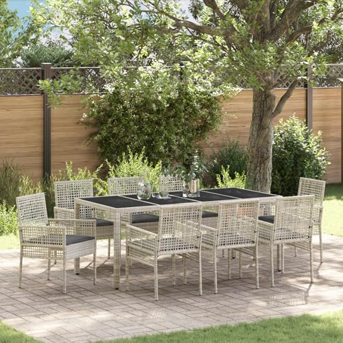 Qnhdfrt Hellgrauer Gartentisch aus Poly Rattan Rechteckig 190x90 cm 8-Sitzer für Garten Terrasse Outdoor Möbel Modernes Design Robust und Langlebig von Qnhdfrt