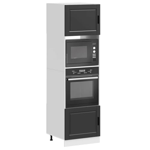 Qnhdfrt Herdschrank Umbauschrank 2 Stück Porto Schwarz Holzwerkstoff 60x57x207 cm mit verstellbaren Füßen für Küche großem Stauraum Ofen Mikrowelle platzsparendes Design robust von Qnhdfrt