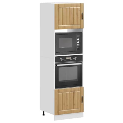 Qnhdfrt Herdumbauschränke 2 STK. Küchenschrank Artisan-Eiche Holzwerkstoff 60x57x207 cm mit verstellbaren Füßen großem Stauraum für Ofen und Mikrowelle platzsparendes Design Kücheneinrichtung von Qnhdfrt