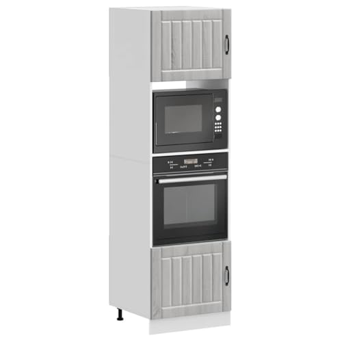 Qnhdfrt Herdumbauschränke 2 Stück Grau Sonoma Holzwerkstoff Küchenschränke mit Verstellbaren Füßen 60x57x207 cm für Ofen Mikrowelle Großer Stauraum Platzsparendes Design von Qnhdfrt