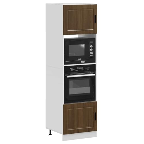 Qnhdfrt Herdumbauschränke 2 Stück Porto Braun Eichen-Optik aus Holzwerkstoff Küchenschrank 60x57x207 cm mit verstellbaren Füßen platzsparendes Aufbewahrungsmöbel für Ofen und Mikrowelle von Qnhdfrt