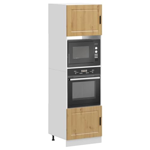 Qnhdfrt Herdumbauschränke Set 2 Stück Porto Artisan-Eiche Holzwerkstoff 60x57x207cm mit verstellbaren Füßen für Ofen und Mikrowelle platzsparender Küchenschrank von Qnhdfrt