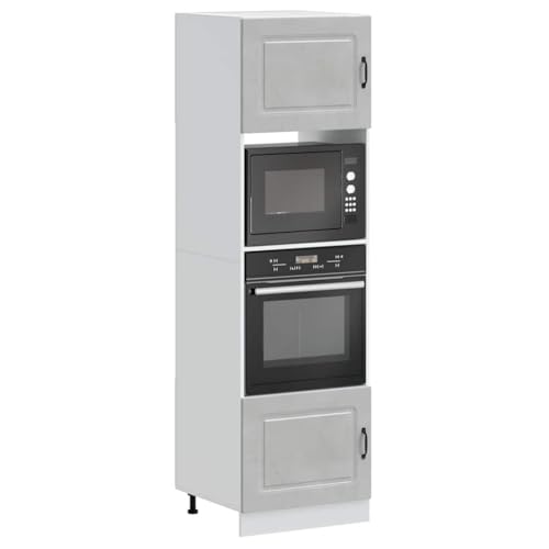 Qnhdfrt Herdumbauschrank 2 Stück Betongrau Holzwerkstoff 60x57x207 cm Küchenschrank mit großem Stauraum für Ofen und Mikrowelle verstellbare Füße platzsparendes Design für Kücheneinrichtung von Qnhdfrt