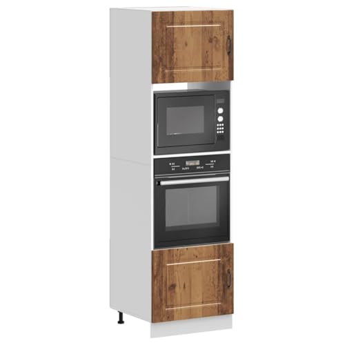 Qnhdfrt Herdumbauschrank 2 Stück Küchenschrank Altholz-Optik Holzwerkstoff 60x57x207cm mit Verstellbaren Füßen für Ofen und Mikrowelle Kücheneinrichtung von Qnhdfrt