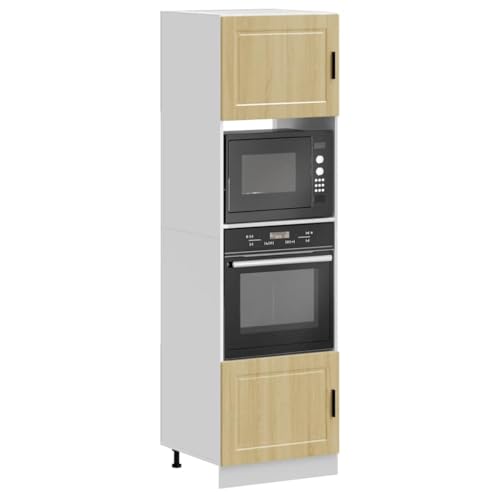 Qnhdfrt Herdumbauschrank 2 Stück Porto Sonoma-Eiche Holzwerkstoff 60x57x207cm mit verstellbaren Füßen und großem Stauraum für Ofen Mikrowelle platzsparendes Design Küchenschrank für kleine Küchen von Qnhdfrt