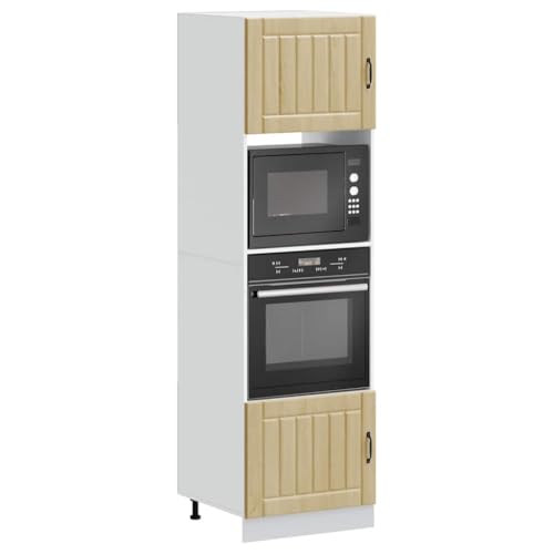 Qnhdfrt Herdumbauschrank 60cm breit aus Holzwerkstoff Sonoma-Eiche mit großem Stauraum für Backofen und Mikrowelle von Qnhdfrt