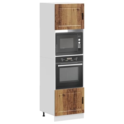 Qnhdfrt Herdumbauschrank Altholz 60x57x207cm Holzwerkstoff Küchenschrank mit Stauraum für Ofen und Mikrowelle von Qnhdfrt