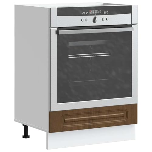Qnhdfrt Herdumbauschrank Küchenschrank Braun Eichen-Optik Holzwerkstoff mit verstellbaren Füßen 60x46x81.5cm großer Stauraum für Ofen und Mikrowelle für kleine Küchen von Qnhdfrt