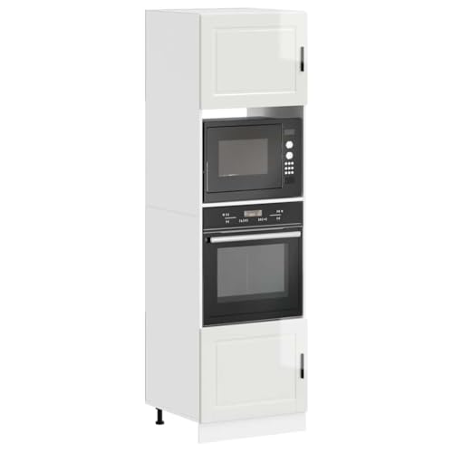 Qnhdfrt Herdumbauschrank Küchenschrank Hochglanz-Weiß 60x57x207cm Porto 2 Stück Holzwerkstoff Mit Verstellbaren Füßen Für Ofen Und Mikrowelle von Qnhdfrt