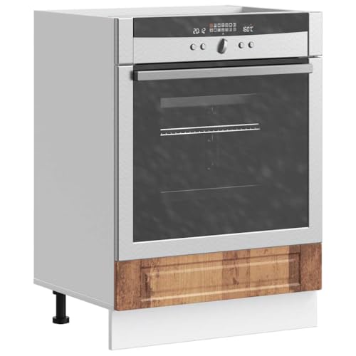 Qnhdfrt Herdumbauschrank Porto Altholz-Optik Holzwerkstoff 60x46x81.5cm Küchenschrank mit Stauraum für Ofen Mikrowelle Verstellbare Füße Kompakt Design von Qnhdfrt