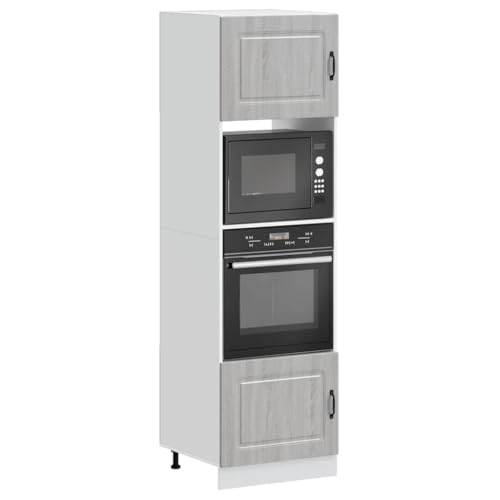 Qnhdfrt Herdumbauschrank Set 2 STK Grau Sonoma Küchenschrank 60x57x207 cm für Ofen und Mikrowelle aus Holzwerkstoff mit Stauraum von Qnhdfrt