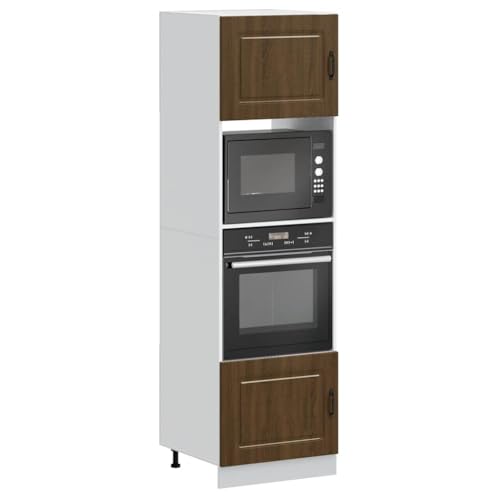 Qnhdfrt Herdumbauschrank Set 2 Stück Küchenschrank Braun Eichen-Optik Holzwerkstoff 60x57x207 cm mit verstellbaren Füßen platzsparend für Ofen und Mikrowelle von Qnhdfrt