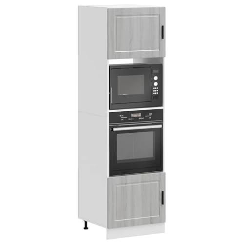 Qnhdfrt Herdumbauschrrank Porto Grau Sonoma Holzwerkstoff 60x57x207 cm 2 Stück Küchenschrank mit Stauraum für Ofen und Mikrowelle von Qnhdfrt
