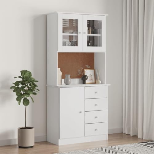 Qnhdfrt Highboard ALTA Weiß 77x35x165 cm aus Massivholz Kiefer mit Glastüren und Schubladen für Wohnzimmer Aufbewahrung Rustikales Design Qnhdfrt Highboard ALTA Weiß 77x35x165 cm aus Massivholz Kiefer mit Glastüren und Schubladen für Wohnzimmer Aufbewahrung Rustikales Design von Qnhdfrt