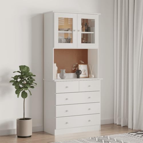 Qnhdfrt Highboard ALTA Weiß Massivholz Kiefer Sideboard Schrank mit Glas und Schubladen für Wohnzimmer Flur 77x35x165 cm Rustikales Design Stauraum Lösung Qnhdfrt Highboard ALTA Weiß Massivholz Kiefer Sideboard Schrank mit Glas und Schubladen für Wohnzimmer Flur 77x35x165 cm Rustikales Design Stauraum Lösung von Qnhdfrt