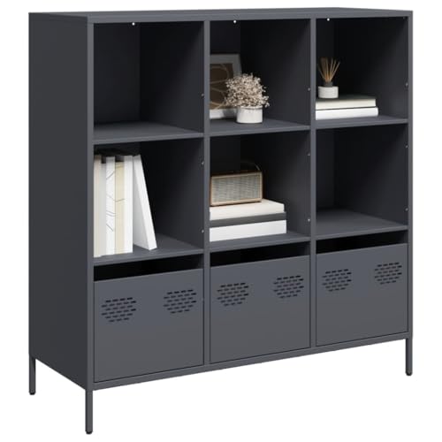 Qnhdfrt Highboard Anthrazit 101,5x39x103,5 cm Stahlschrank mit Schubladen und Fächern für Wohnzimmer Büro Schlafzimmer Robustes Industrial Möbel zur Aufbewahrung von Qnhdfrt