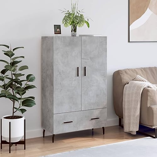 Qnhdfrt Highboard Betongrau 69,5x31x115 cm aus Holzwerkstoff mit Metallbeinen Modernes Design Viel Stauraum für Wohnzimmer Flur von Qnhdfrt