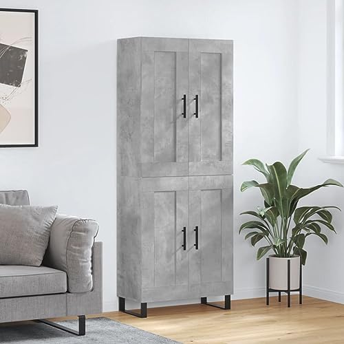 Qnhdfrt Highboard Betongrau aus Holzwerkstoff mit Eisenbeinen – Stilvoller Aufbewahrungsschrank für Wohnzimmer und Flur von Qnhdfrt