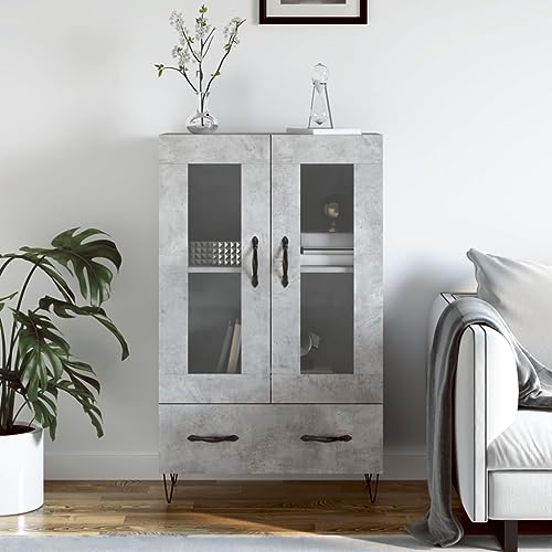 Qnhdfrt Highboard Betongrau aus Holzwerkstoff mit Metallbeinen und Glastüren Sideboard Schrank 69,5x31x115 cm Moderner Stauraum für Wohnzimmer Flur Qnhdfrt Highboard Betongrau aus Holzwerkstoff mit Metallbeinen und Glastüren Sideboard Schrank 69,5x31x115 cm Moderner Stauraum für Wohnzimmer Flur von Qnhdfrt