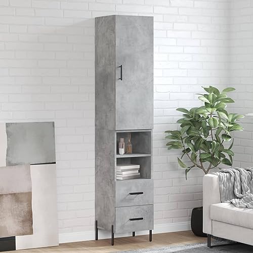 Qnhdfrt Highboard Betongrau aus Holzwerkstoff mit Metallfüßen, stilvolles Sideboard für Wohnzimmer, Küche oder Flur, 34,5x34x180 cm, viel Stauraum & Moderne Optik von Qnhdfrt
