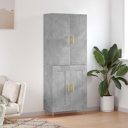 Qnhdfrt Highboard Betongrau aus Holzwerkstoff mit Metallfüßen, stylisches Sideboard für Wohnzimmer und Küche, 69,5x34x180 cm, viel Stauraum und Moderne Optik von Qnhdfrt