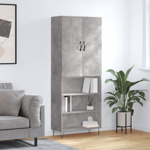 Qnhdfrt Highboard Betongrau aus Holzwerkstoff mit Metallfüßen 69,5x34x180 cm Stauraum Sideboard für Wohnzimmer Flur von Qnhdfrt