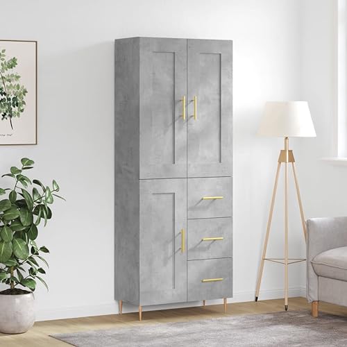 Qnhdfrt Highboard Betongrau aus Holzwerkstoff mit Metallfüßen – Stilvoller Aufbewahrungsschrank für Wohnzimmer, Küche & Flur von Qnhdfrt
