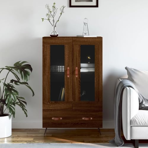 Qnhdfrt Highboard Braun Eichen-Optik 69,5x31x115 cm mit Metallbeinen und Glastüren - Modernes Sideboard für Wohnzimmer, Küche oder Flur von Qnhdfrt