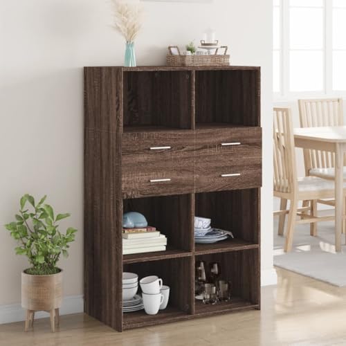 Qnhdfrt Highboard Braun Eichen-Optik Sideboard Schrank Holzwerkstoff 80x42,5x124 cm mit Griffen und Stauraum für Wohnzimmer Flur Schlafzimmer Garage von Qnhdfrt