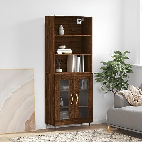 Qnhdfrt Highboard Braun Eichen-Optik mit Sideboard 69,5x34x180 cm Holzwerkstoff Schrank für Wohnzimmer Küche Flur Modernes Design und Stauraum von Qnhdfrt