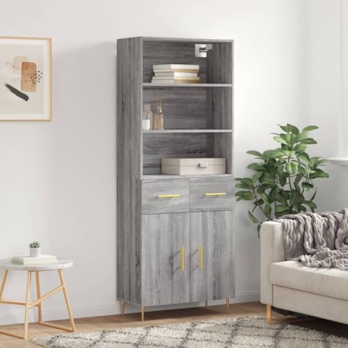 Qnhdfrt Highboard Grau Sonoma 69,5x34x180 cm Holzwerkstoff Modernes Design mit Metallfüßen Stauraum für Wohnzimmer Sideboard Küchenschrank von Qnhdfrt