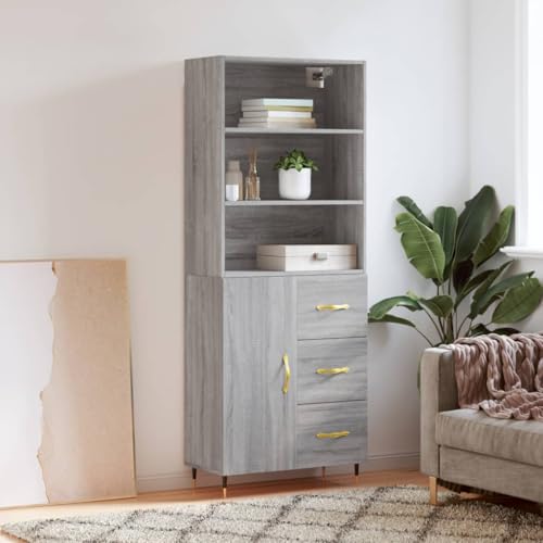 Qnhdfrt Highboard Grau Sonoma 69,5x34x180 cm Holzwerkstoff mit Eisenbeinen - Stilvolles Sideboard für Wohnzimmer im Landhausstil von Qnhdfrt