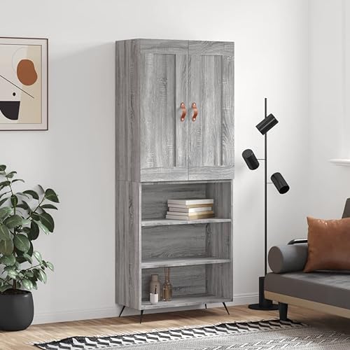 Qnhdfrt Highboard Grau Sonoma 69,5x34x180 cm Holzwerkstoff mit Metallfüßen - Elegantes Wohnzimmer Schrank Sideboard mit Bücherregal für Flur oder Esszimmer Qnhdfrt Highboard Grau Sonoma 69,5x34x180 cm Holzwerkstoff mit Metallfüßen - Elegantes Wohnzimmer Schrank Sideboard mit Bücherregal für Flur oder Esszimmer von Qnhdfrt